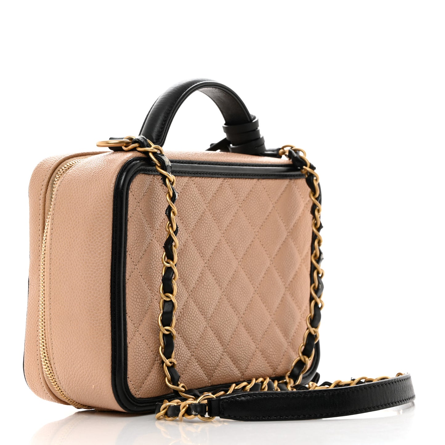 Caviar Quilted Medium CC Filigree Vanity Case Beige Black