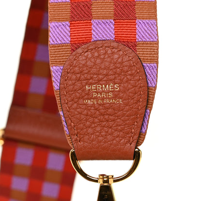 Hermes Toile Taurillon Clemence 50mm Maxi Quadrille Shoulder Strap Capucine Parme Rouge Duchess Gold 3 of 4