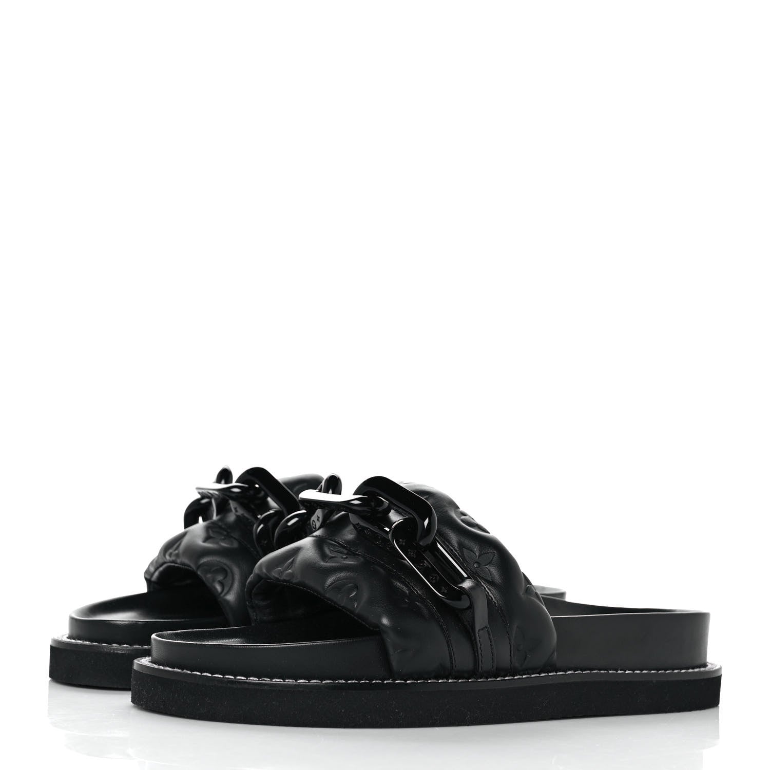 Louis Vuitton Calfskin Embossed Monogram Sunset Flat Comfort Mule 39 Black 3 of 9