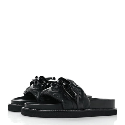 Louis Vuitton Calfskin Embossed Monogram Sunset Flat Comfort Mule 39 Black 3 of 9