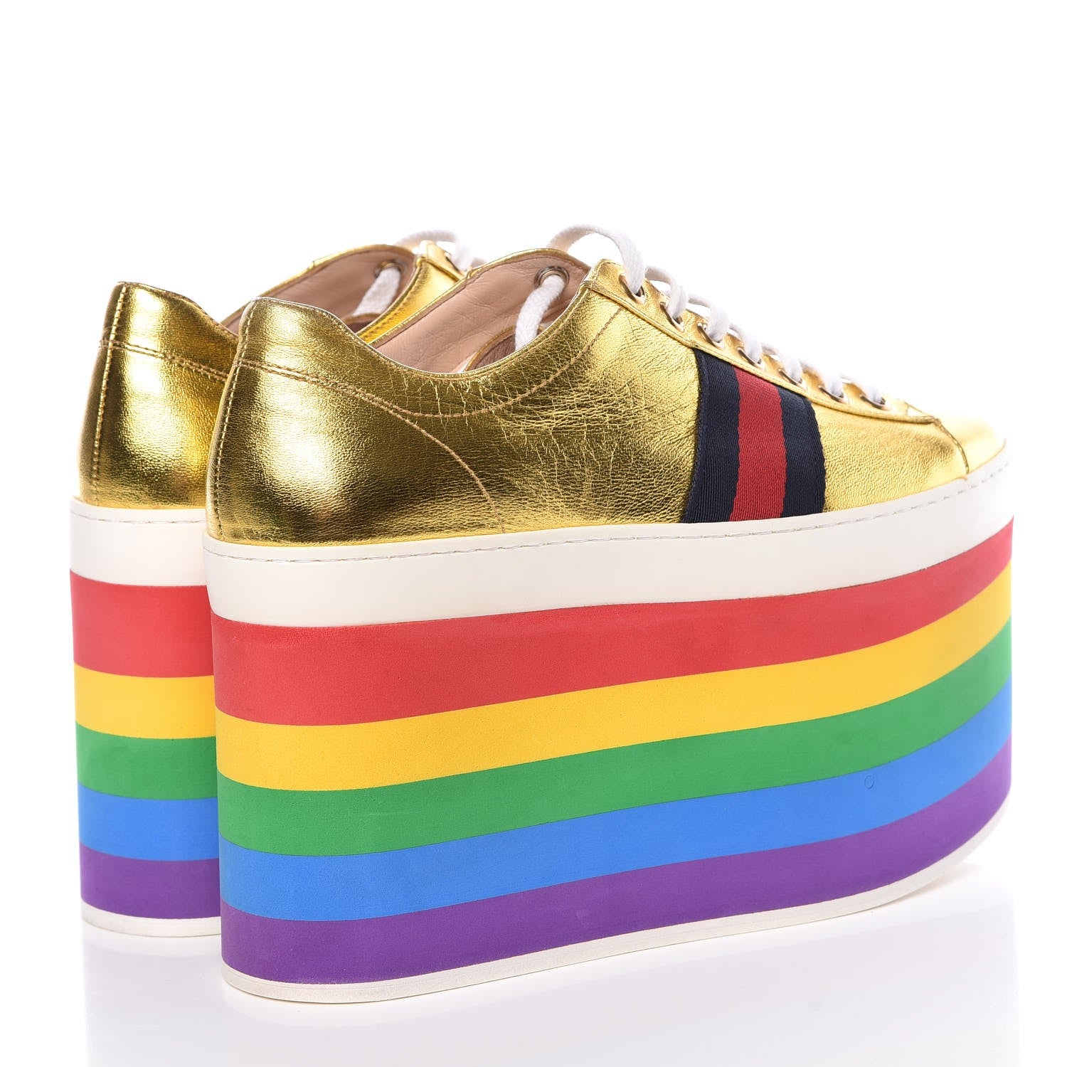 Gucci Metallic Nappa Peggy Platform Sneakers 36.5 Oro Vecchio 4 of 10