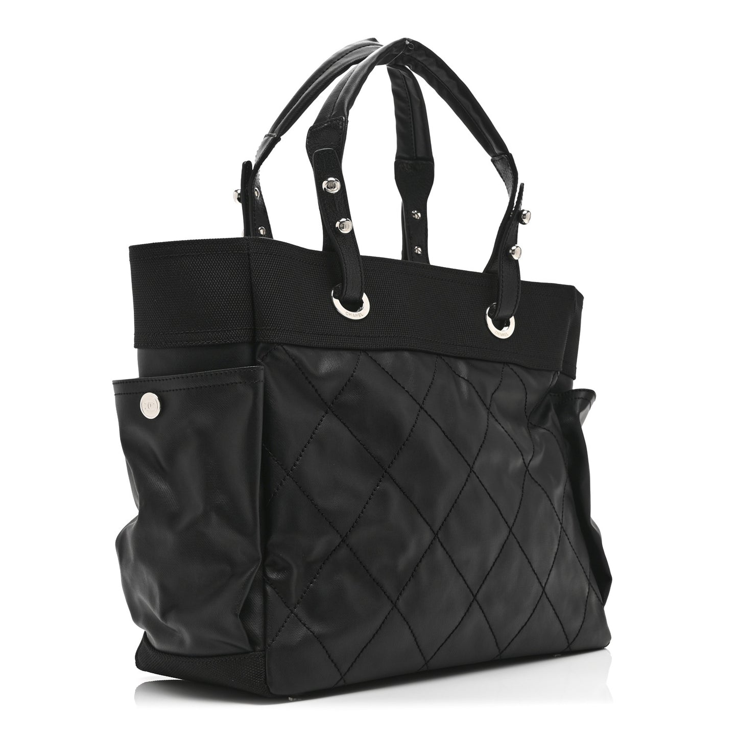 Coated Canvas Quilted Large Paris Biarritz Tote Black