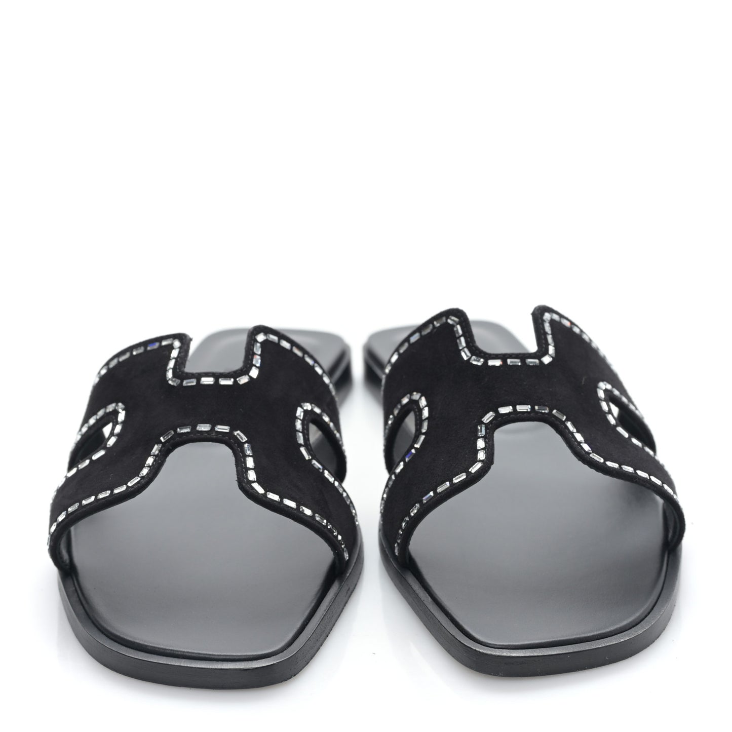 Calfskin Crystal Embellished Oran Sandals 37 Black