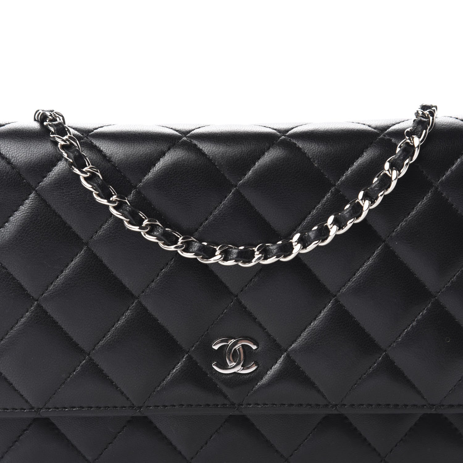 Chanel Lambskin Quilted Wallet On Chain WOC Black 11 of 12