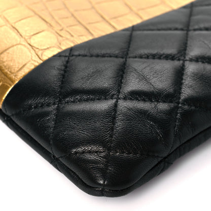 Chanel Lambskin Metallic Calfskin Quilted Crocodile Embossed Clutch 2.55 Reissue Cosmetic Case Gold 10 of 10