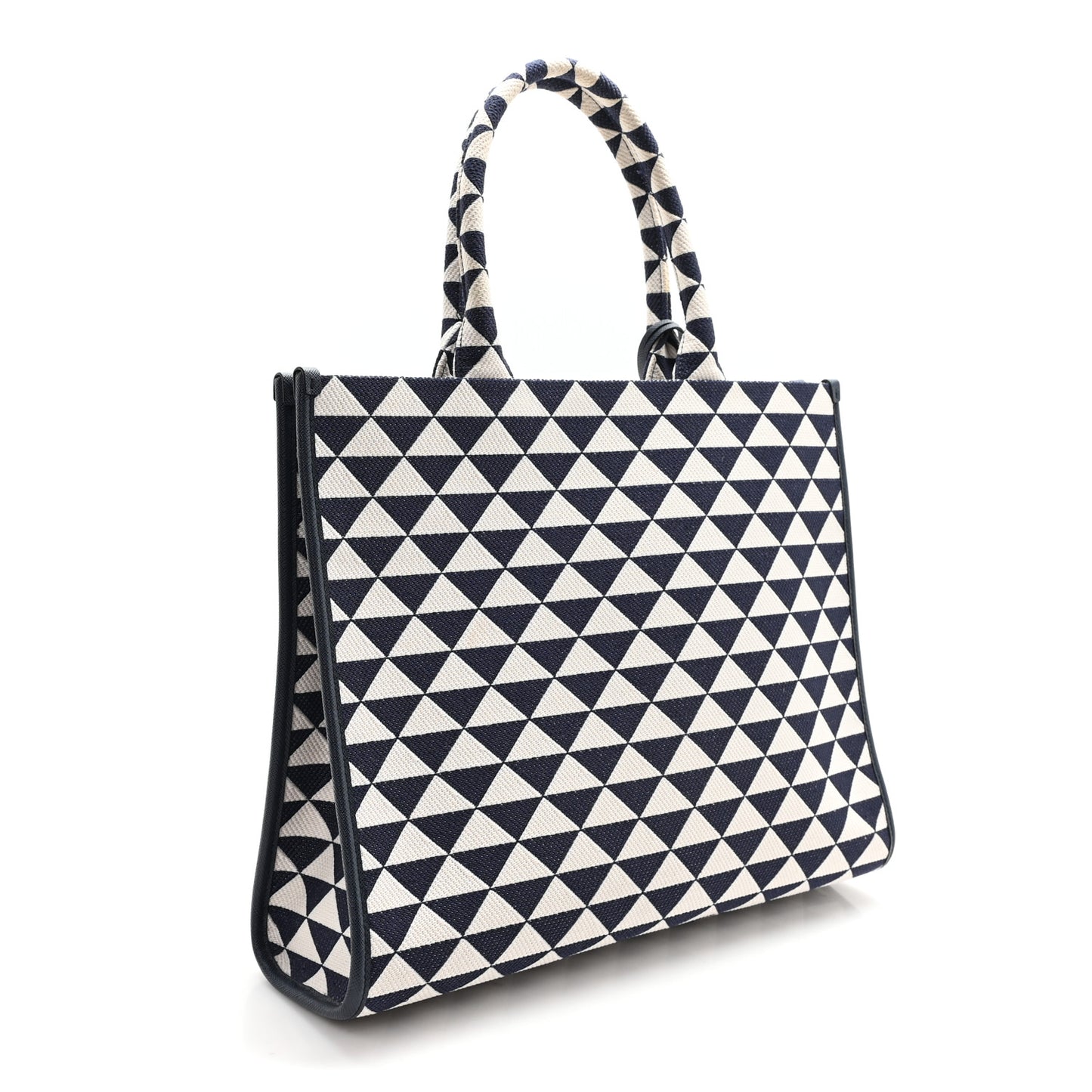 Jacquard Saffiano Triangolo Symbole Embroidered Large Tote Baltico Talco