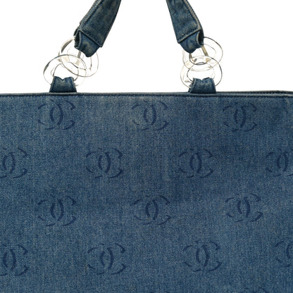 Chanel Denim Large CC Tote Dark Navy Blue 9 of 11