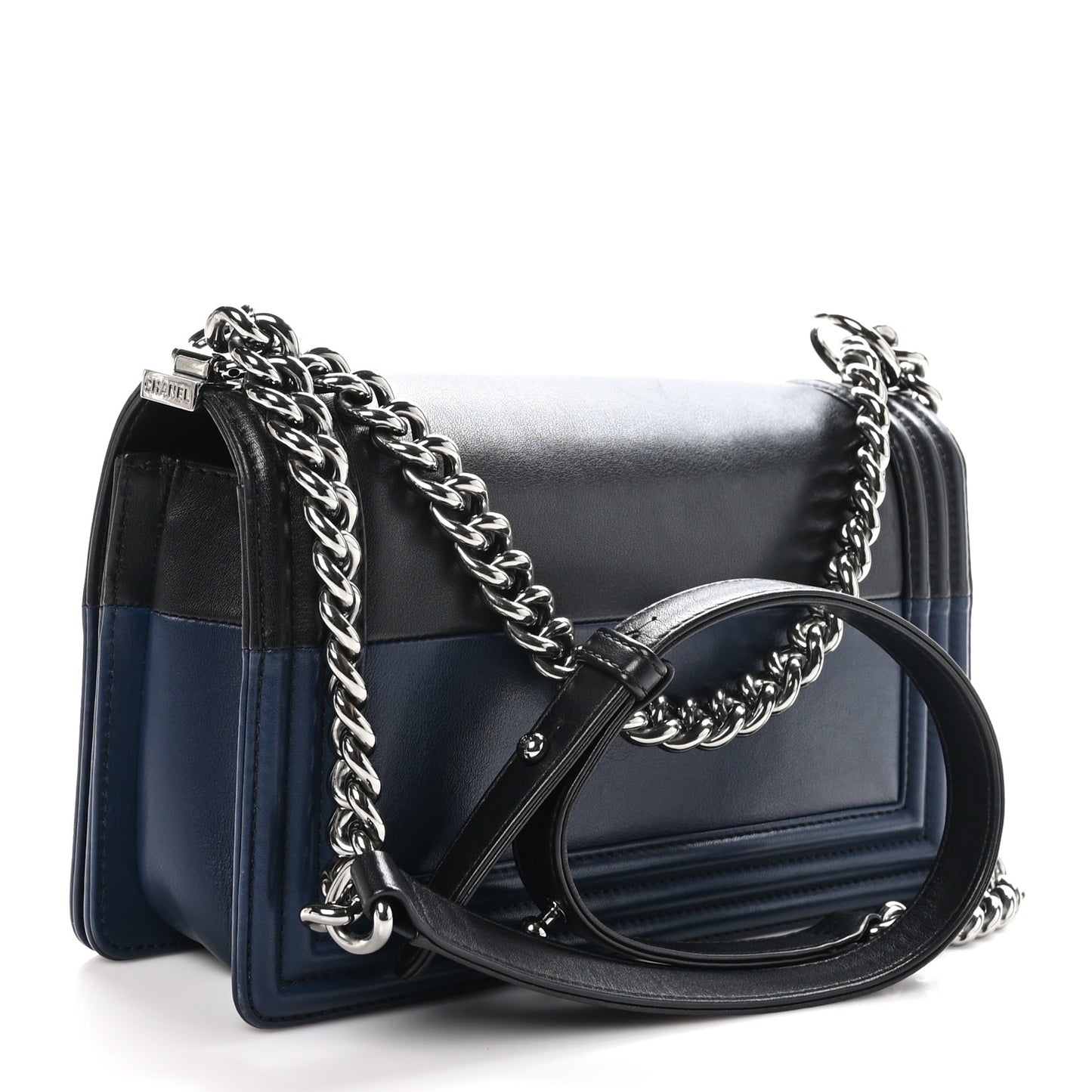 Calfskin Medium Bi-Color Boy Flap Navy Black