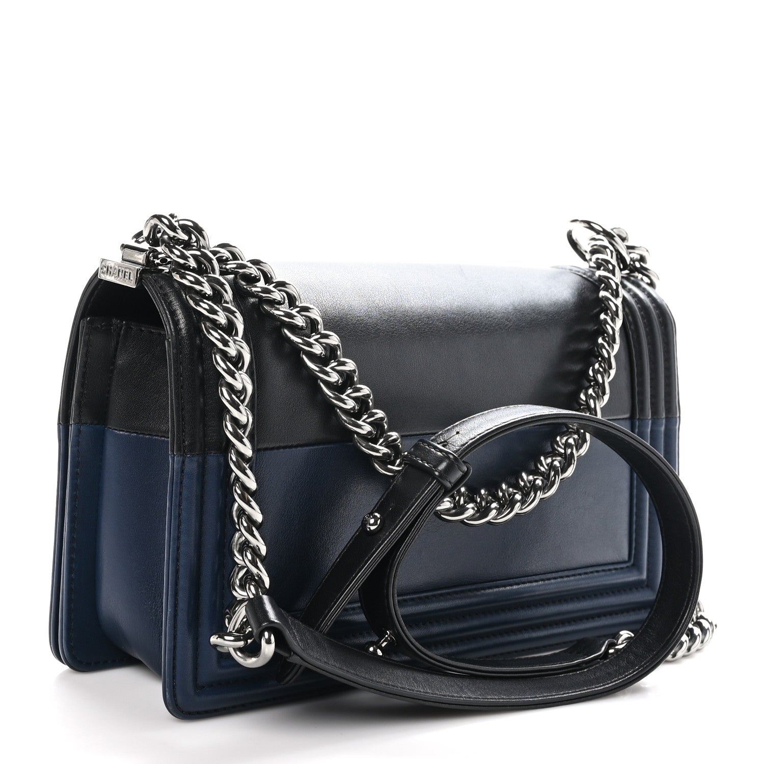 Chanel Calfskin Medium Bi-Color Boy Flap Navy Black 3 of 11