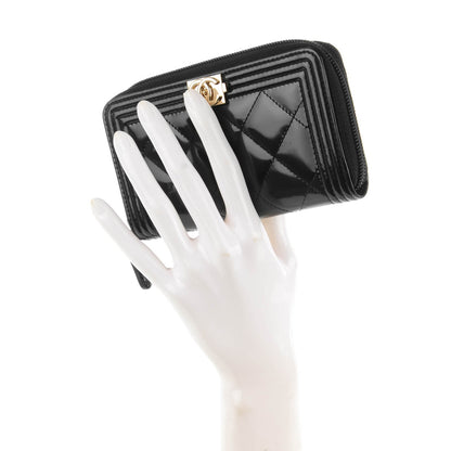 Chanel Patent Quilted Small Boy Zip Around Wallet Black 2 of 8