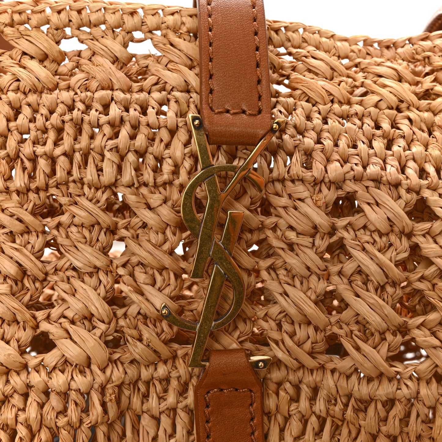 Raffia Calfskin Small Panier Tote Naturel Brick