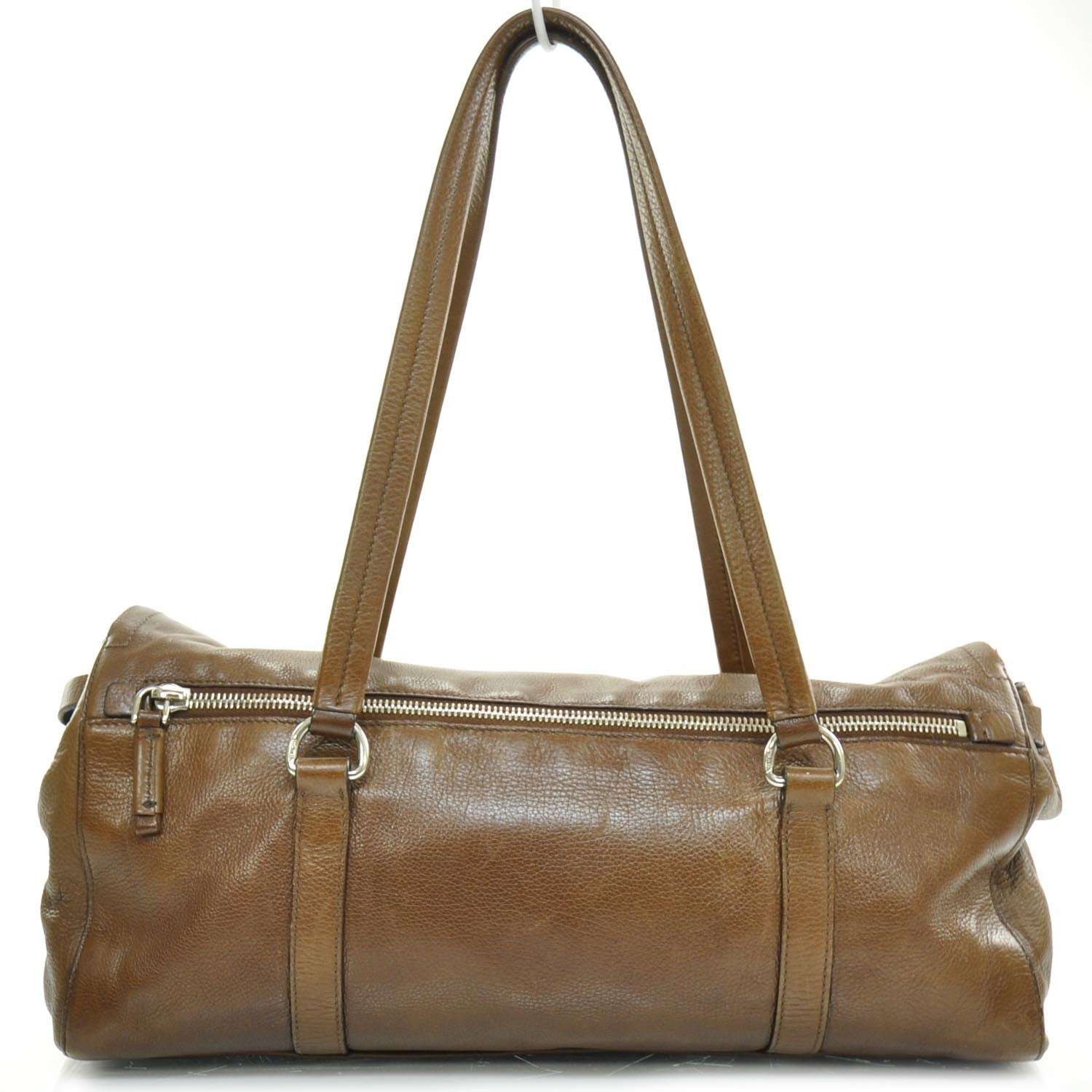 Prada Leather Easy Foldover Pushlock Satchel Brown 4 of 9