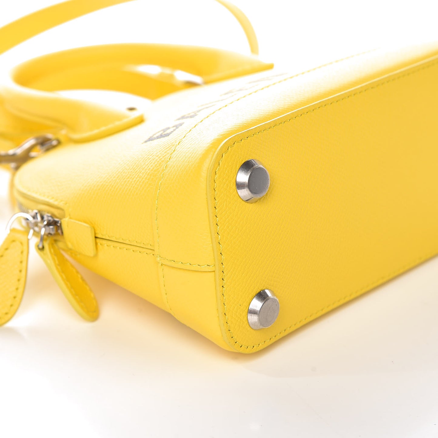 Signature Grained Calfskin Logo XXS Ville Top Handle Bag Jaune Black