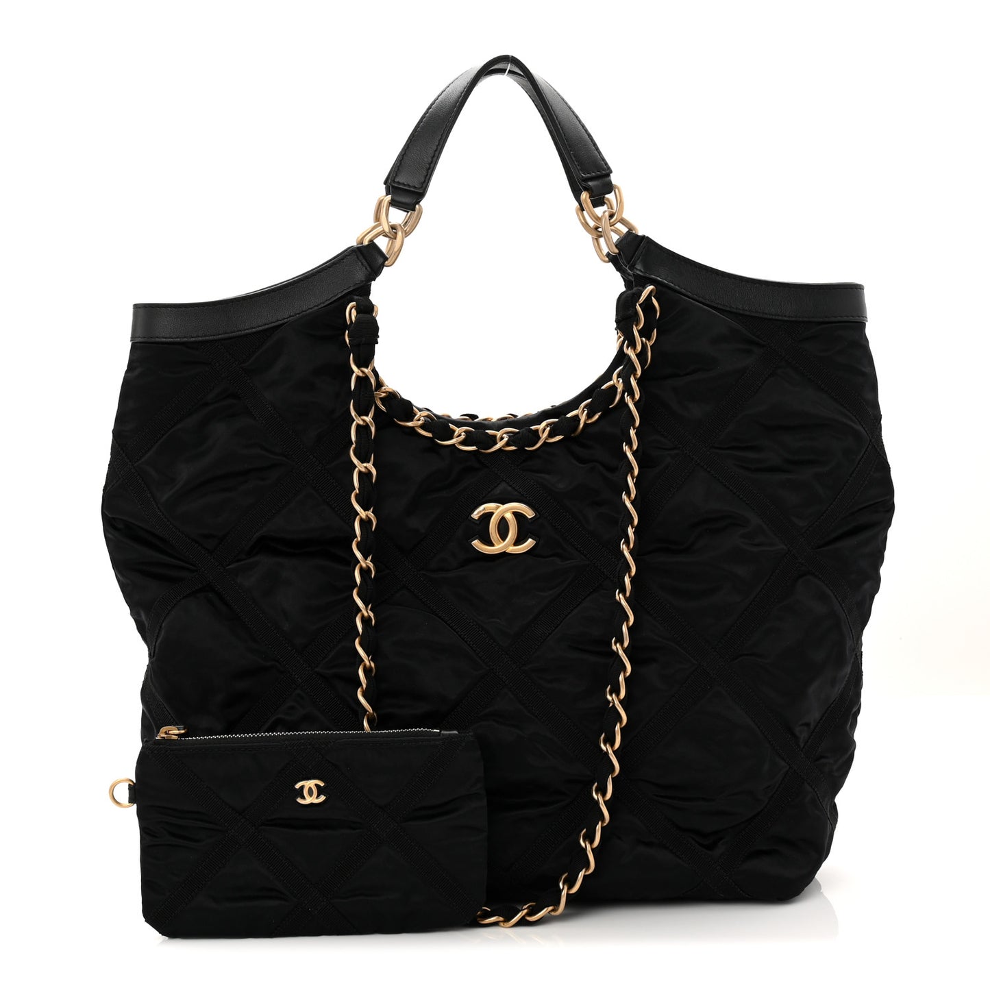 Nylon Grosgrain Quilted Lifestyle Shopping Tote Black