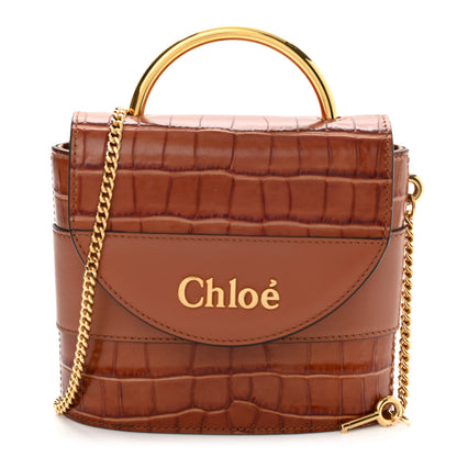 Chloe Calfskin Crocodile Embossed Small Aby Lock Chestnut Brown 1 of 8