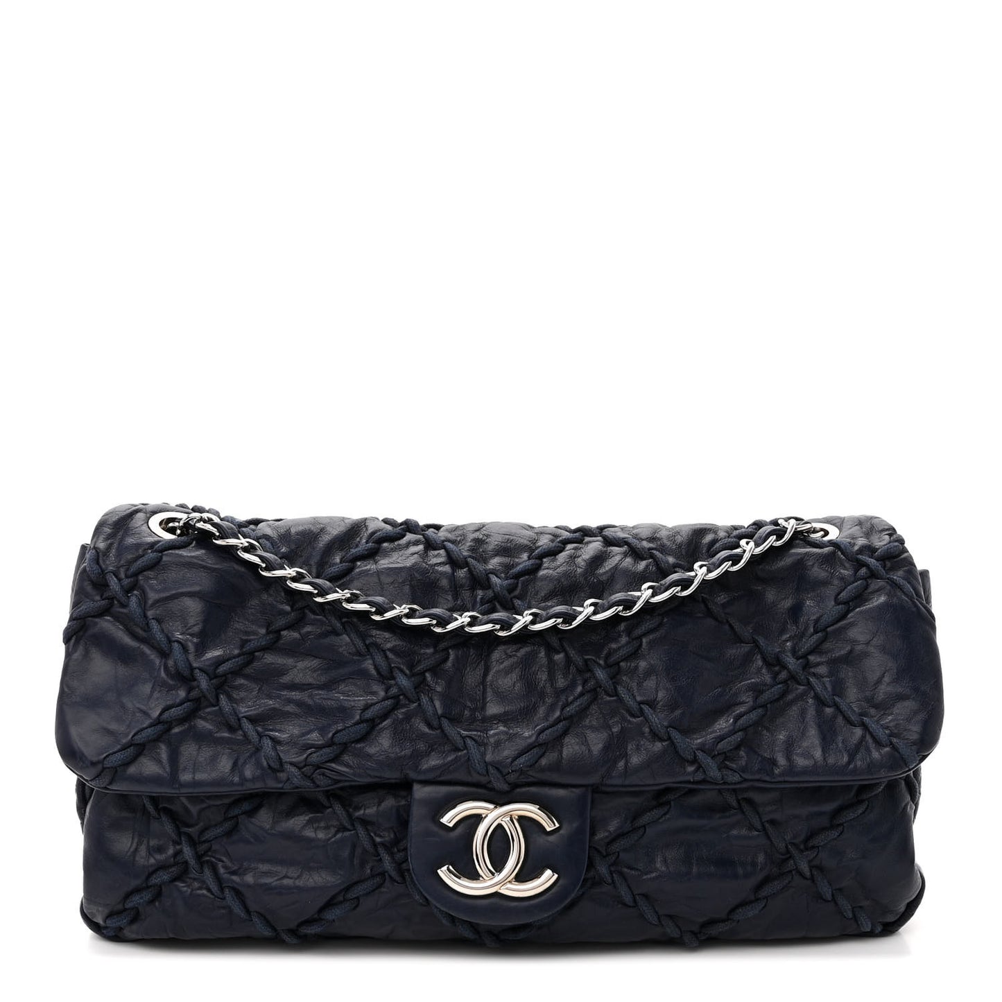 Calfskin Ultra Stitch Oversize Flap Navy