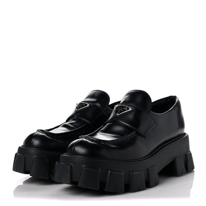 Prada Spazzolato Rois Metal Triangle Logo Monolith 55mm Loafers 40 Black 3 of 10