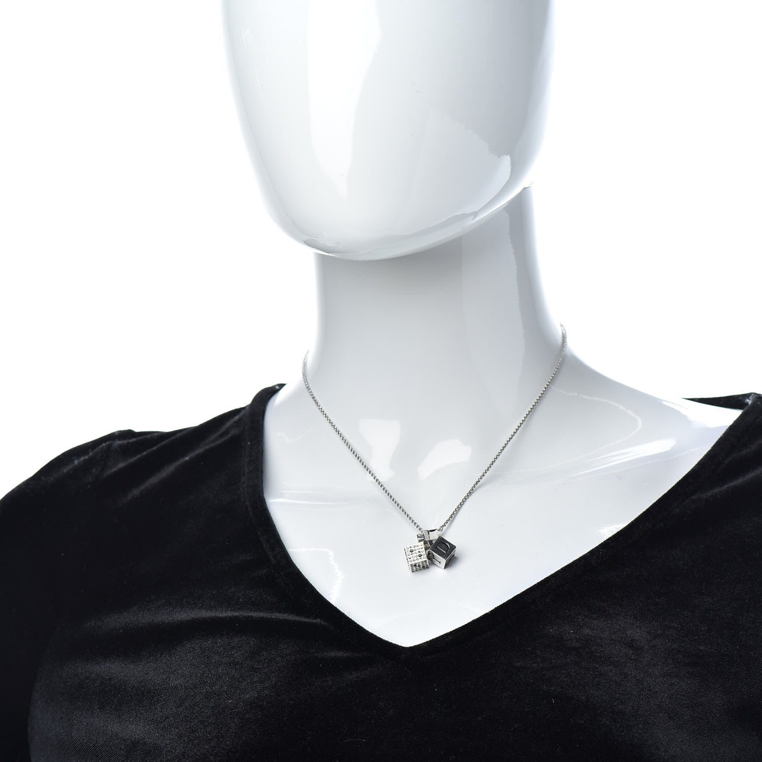 Christian Dior Crystal Dice Necklace Silver 2 of 5