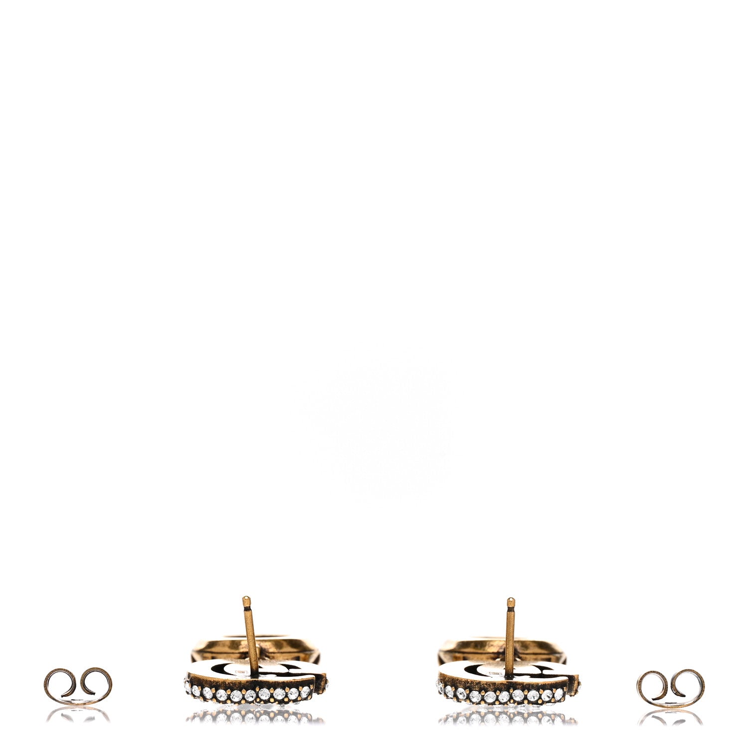 Gucci Metal Crystal Double G Drop Earrings Aged Gold 3 of 5