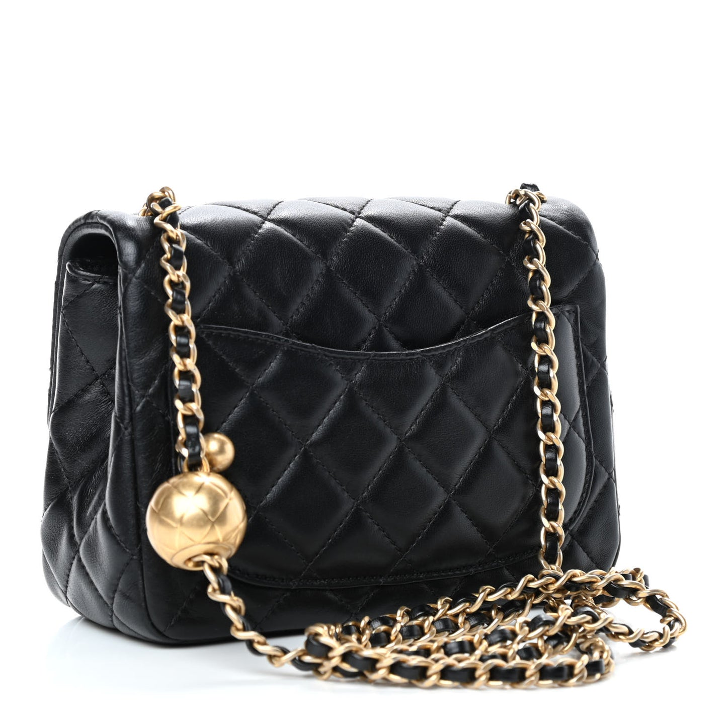 Lambskin Quilted Mini Pearl Crush Flap Black