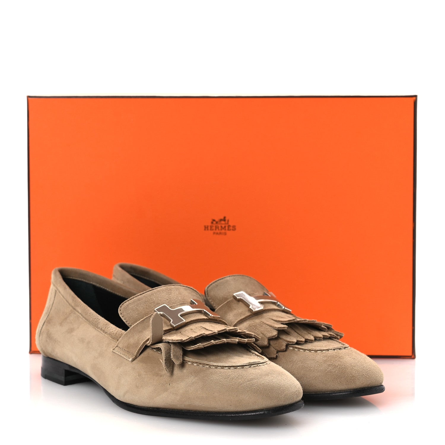 Hermes Suede Goatskin Womens Royal Loafers 37.5 Beige Sable 14 of 14