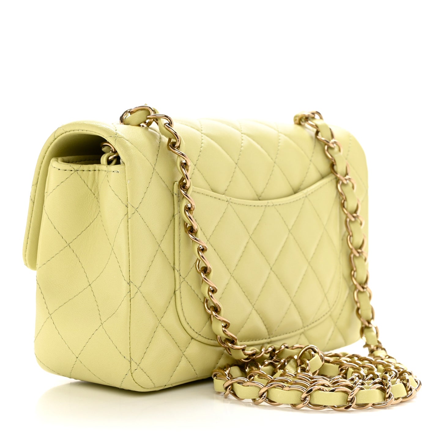 Lambskin Quilted Mini Rectangular Flap Light Green