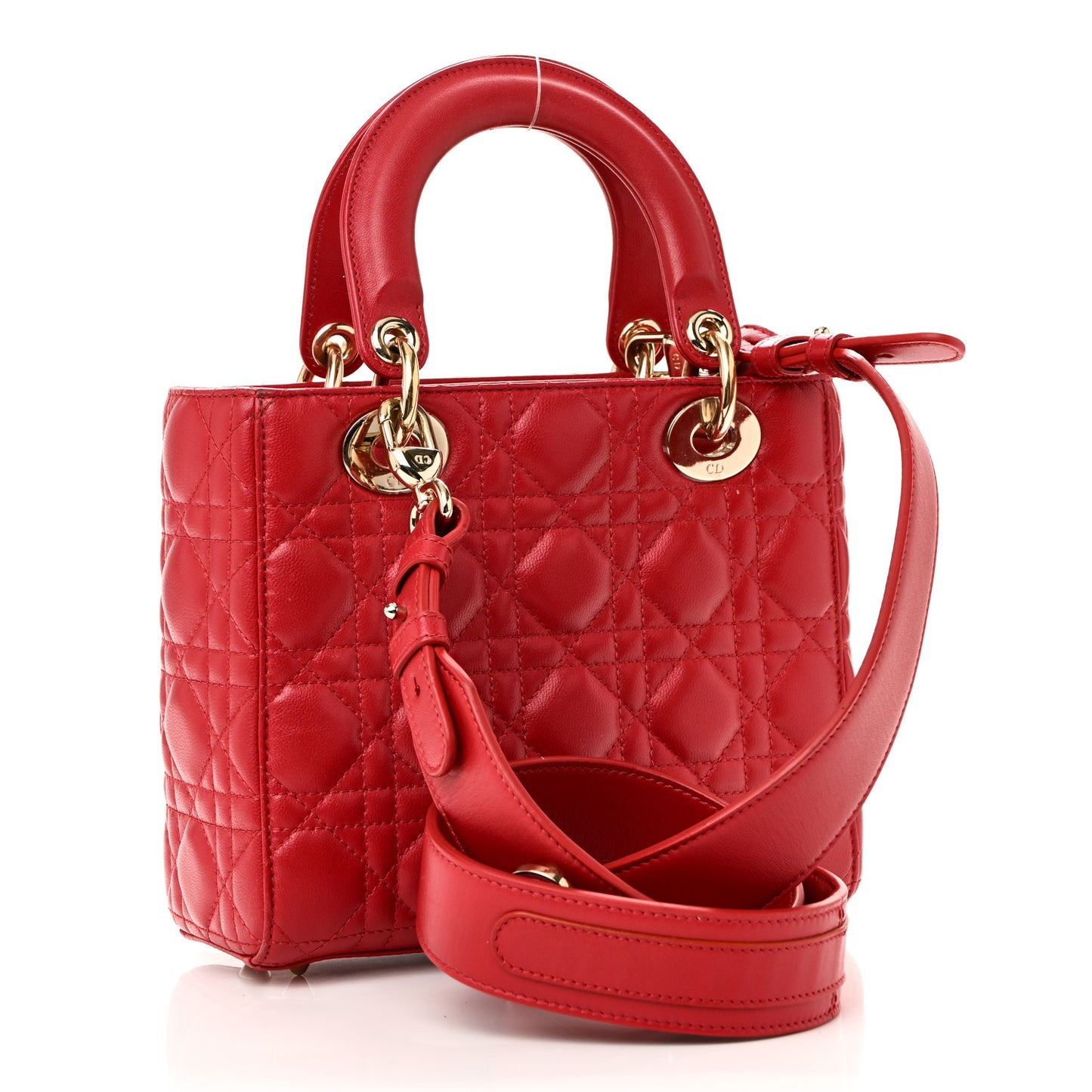Lambskin Cannage Small Lucky Badges My Lady Dior Red