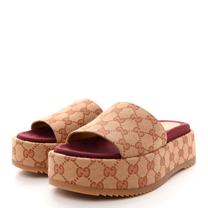 Gucci Canvas GG Monogram Angelina Platform Slide Sandals 37 Beige Ruggine 3 of 11