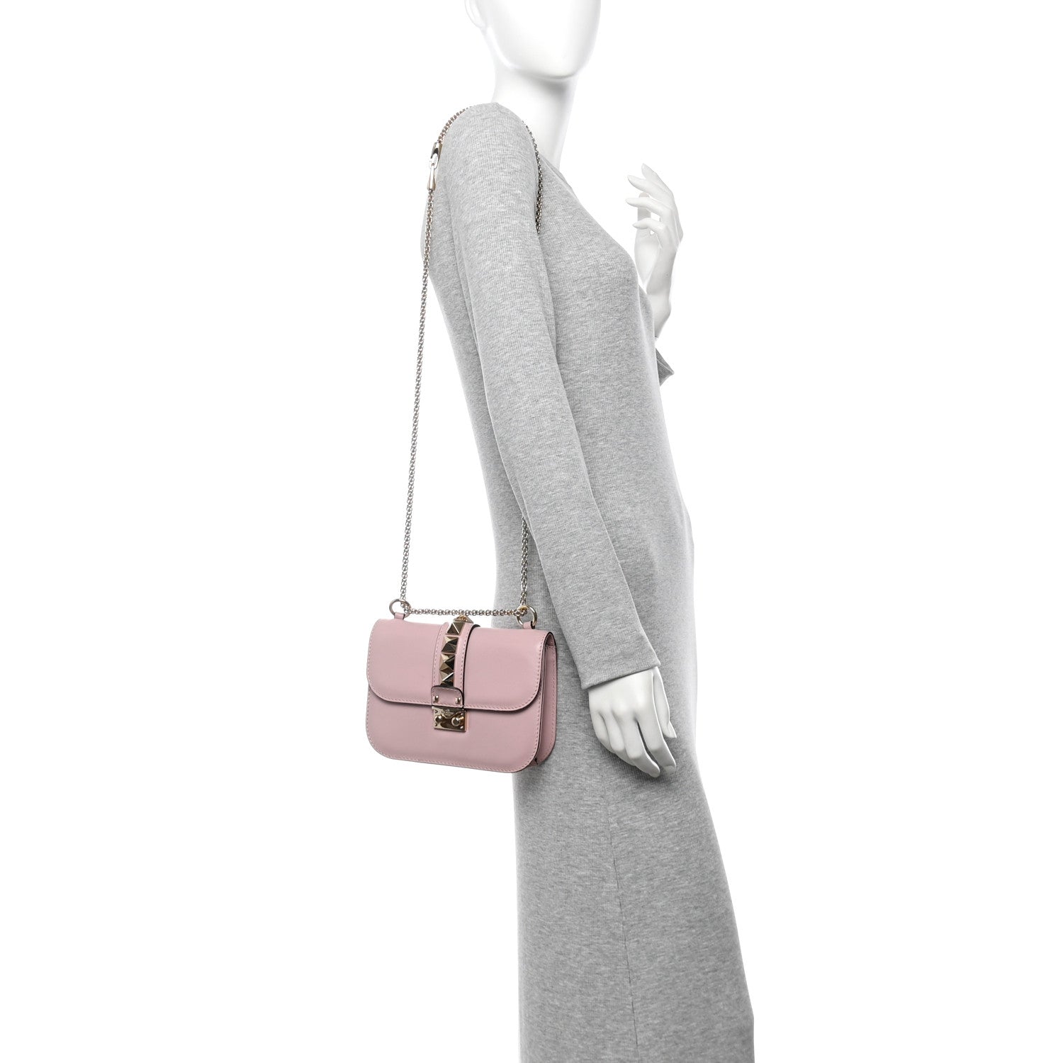 Valentino Garavani Vitello Small Glam Lock Rockstud Flap Poudre 2 of 10