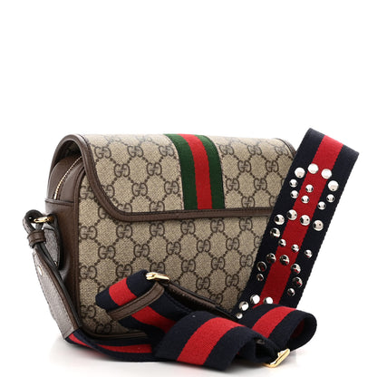 Gucci GG Supreme Monogram Textured Dollar Calfskin Web Studded Mini Ophidia Flap Shoulder Bag Beige Ebony New Acero 3 of 9