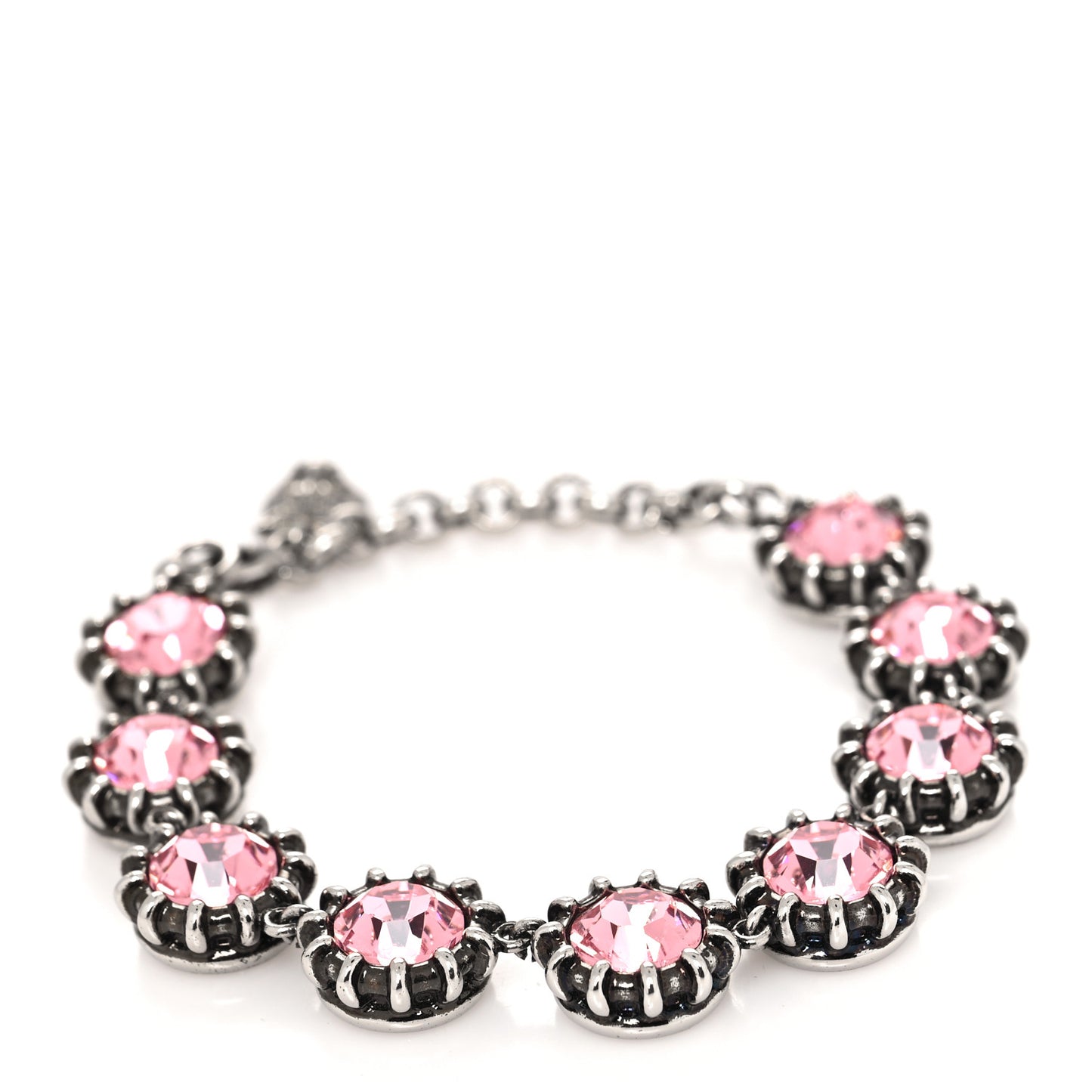 Crystal Metal Feline Bracelet Silver Pink