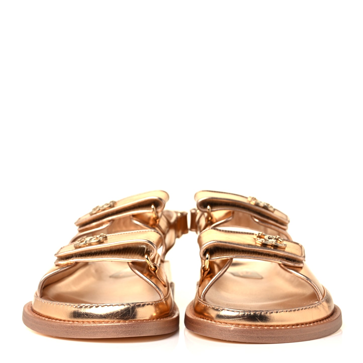 Metallic Laminated Calfskin Velcro Dad Sandals 37.5 Golden