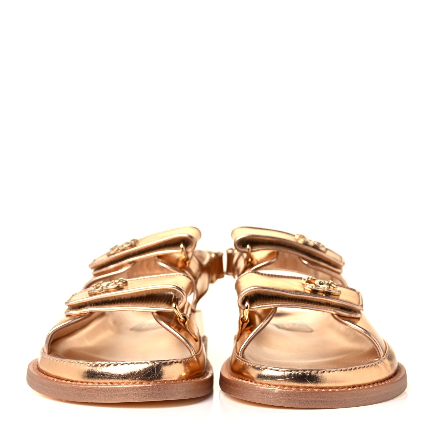 Chanel Metallic Laminated Calfskin Velcro Dad Sandals 37.5 Golden 2 of 9
