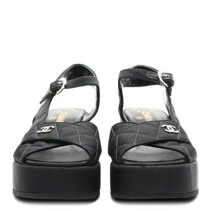 Chanel Grosgrain Quilted Crystal CC Platform Sandals 38.5 Black 3 of 9
