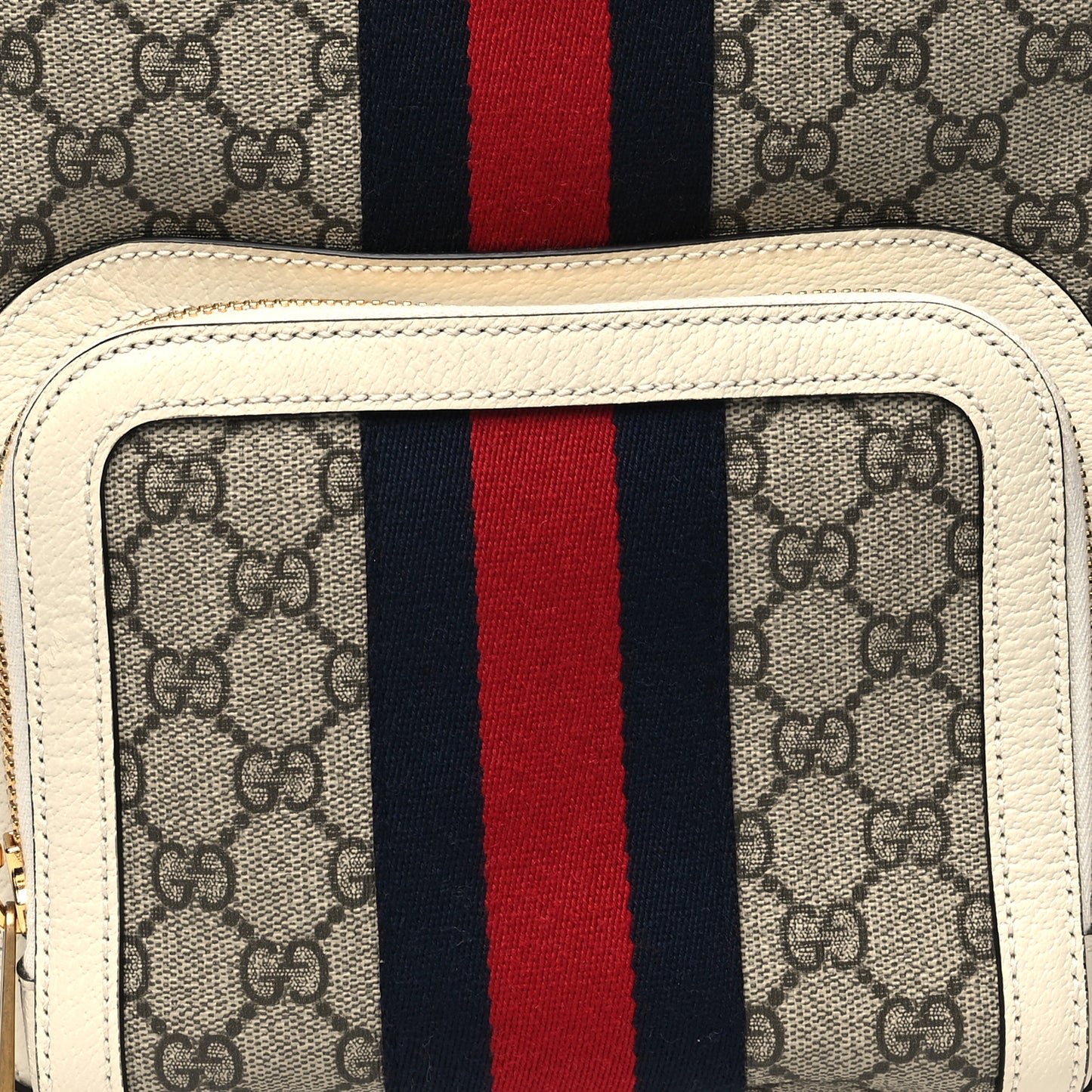 GG Supreme Monogram Textured Calfskin Web Small Ophidia Day Backpack Beige Ebony Mystic White