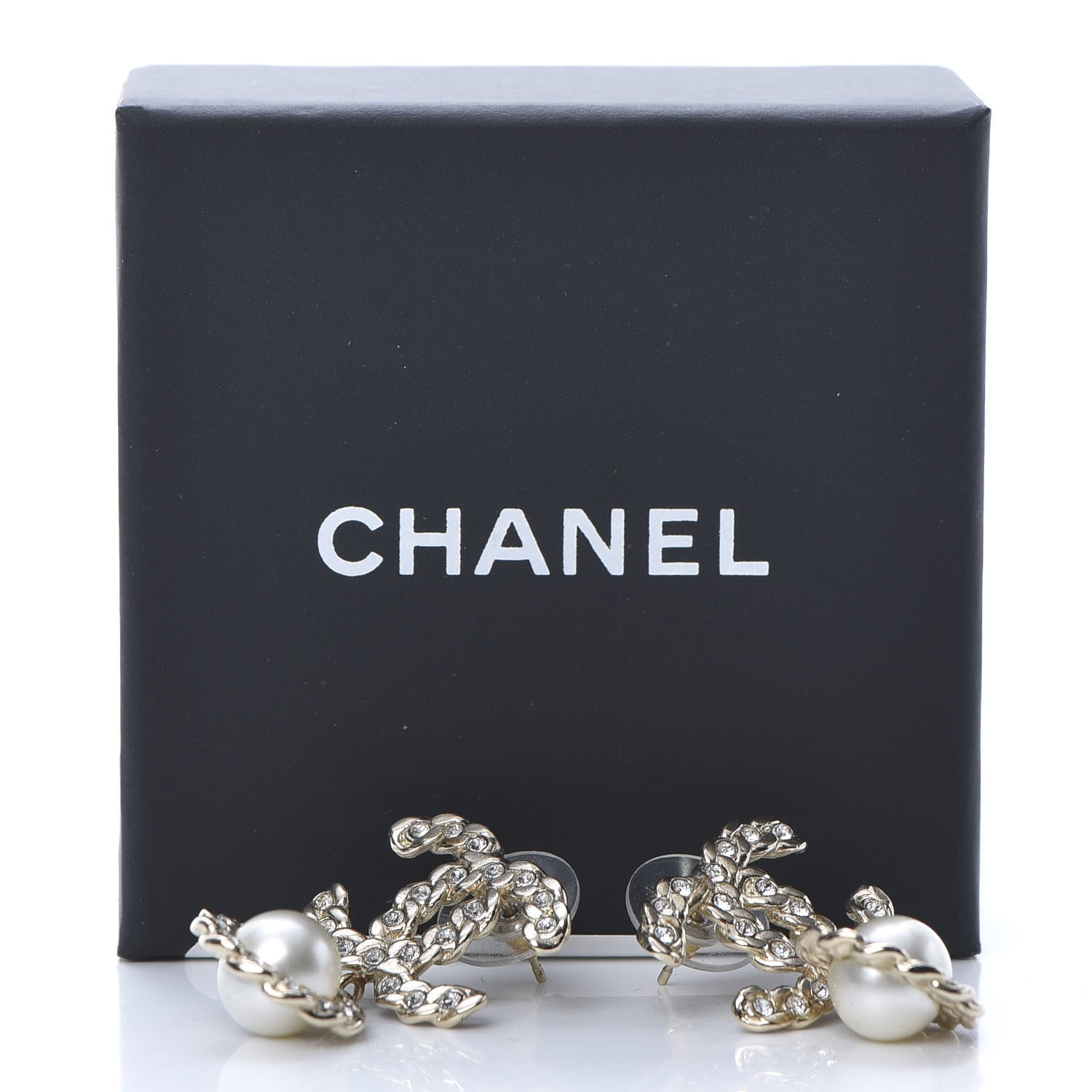Chanel Crystal Pearl Pearls Coronation CC Drop Earrings Gold 5 of 5