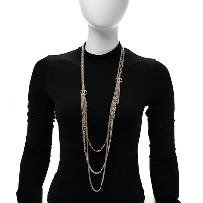 Chanel Baguette Crystal Gripoix Poured Glass CC Multi Strand Chain Necklace Light Gold 2 of 4