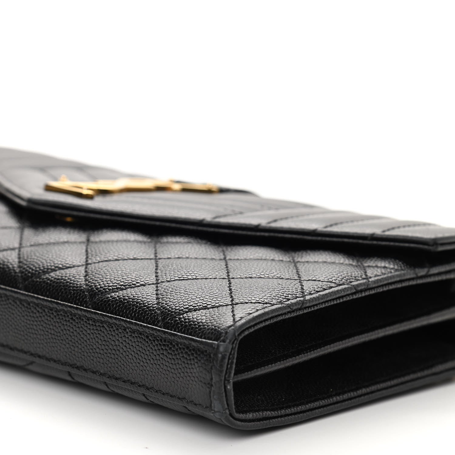 Saint Laurent Grain De Poudre Mixed Matelasse Triquilt Monogram Chain Wallet Black 10 of 11
