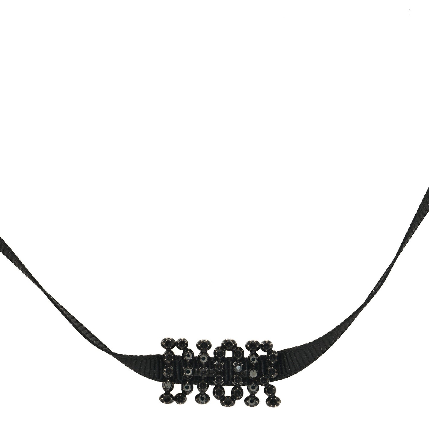 Grosgrain Ribbon Crystal J'Adior Logo Choker Necklace Black