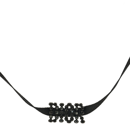Christian Dior Grosgrain Ribbon Crystal J'Adior Logo Choker Necklace Black 1 of 5