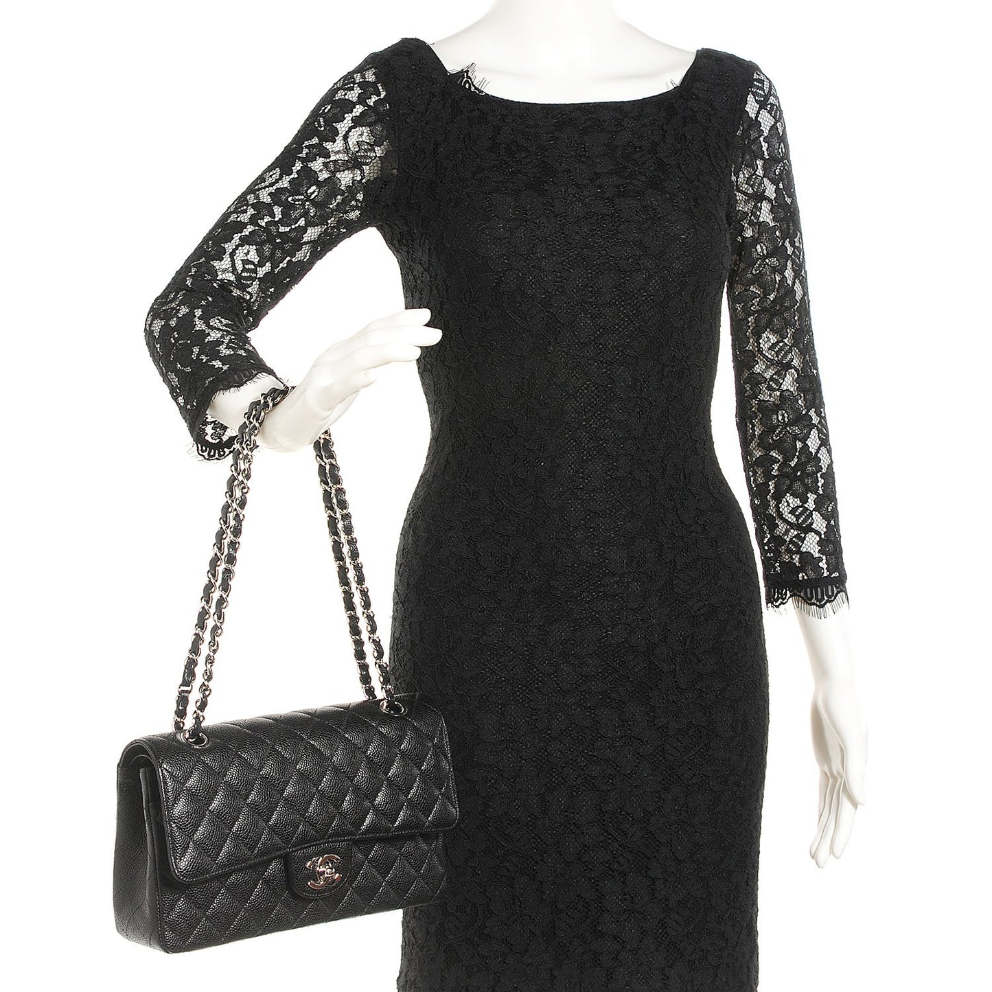 Caviar Quilted Medium Double Flap Black