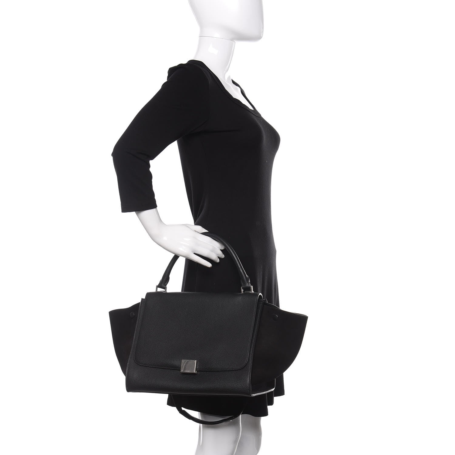 Celine Drummed Calfskin Suede Medium Trapeze Black 3 of 10