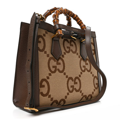 Gucci Monogram Jumbo GG Textured Dollar Calfskin Small Diana Tote Bag Camel Ebony New Acero 3 of 11