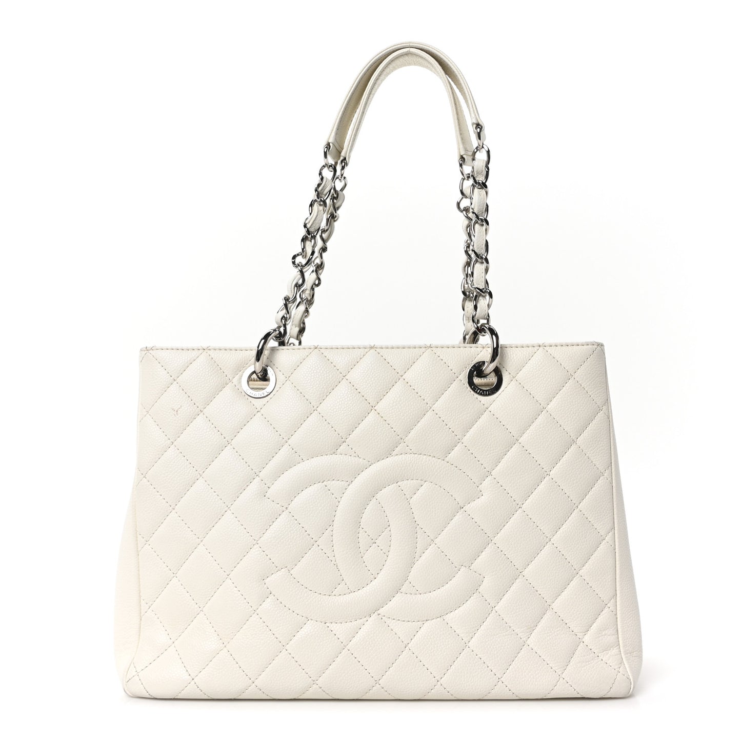 Caviar Quilted Grand Shopping Tote GST White