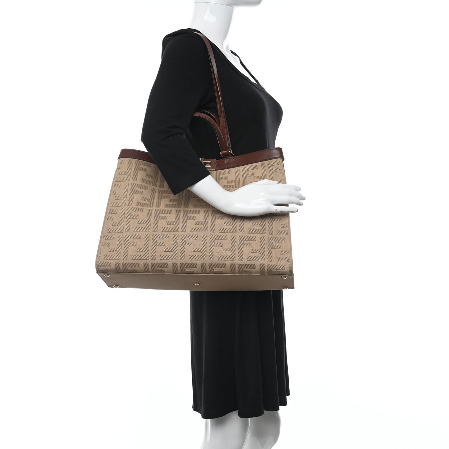 Canvas Vitello King FF Embroidered Medium Peekaboo X-Tote Sand Ghianda