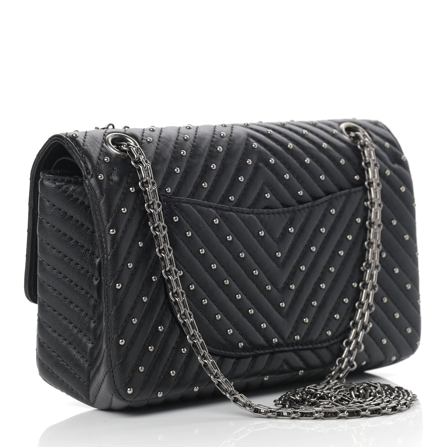 Chanel Sheepskin Chevron Quilted Studded 2.55 Reissue 225 Flap Black 2 of 11