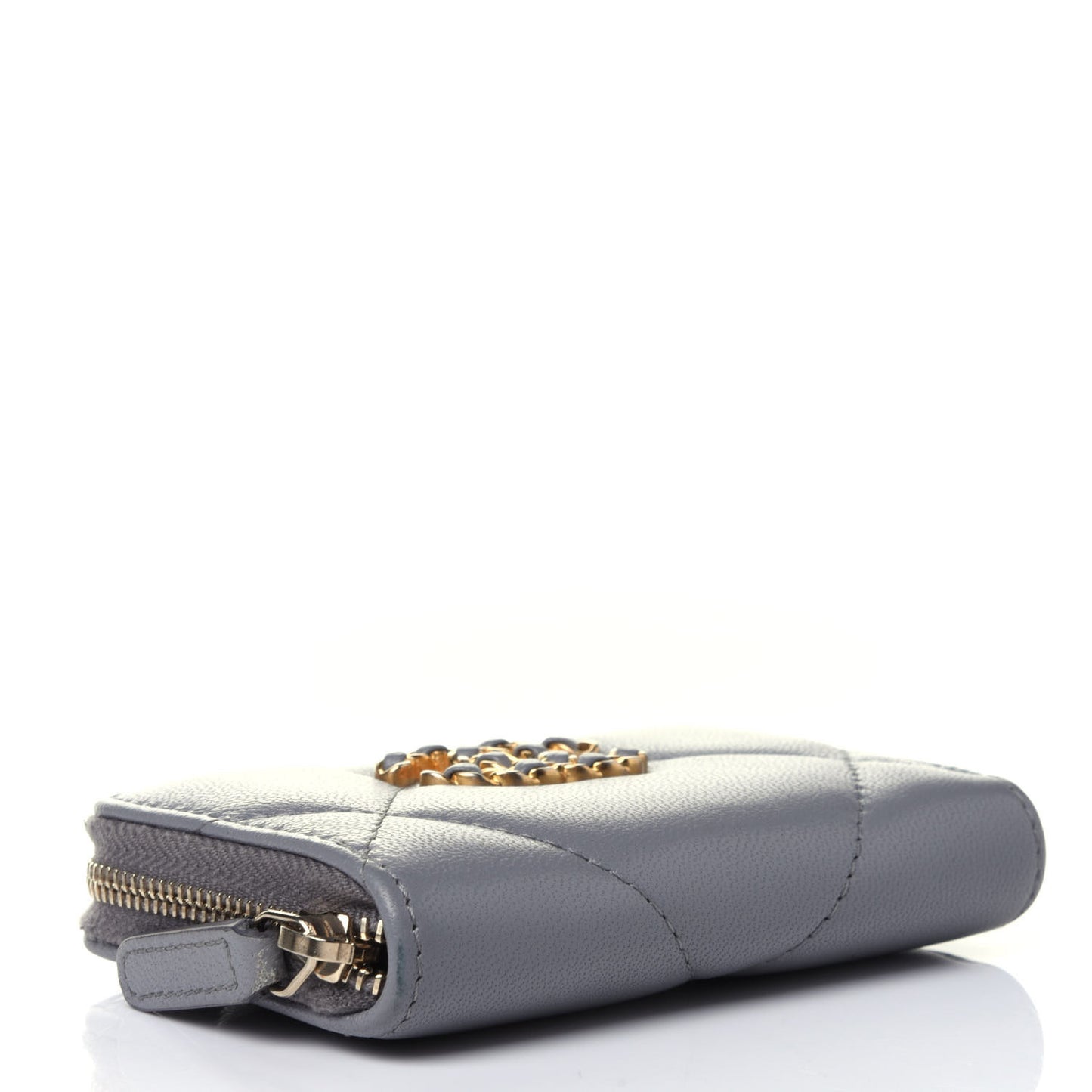 Goatskin Quilted 19 Zip Around Coin Purse Wallet Gray