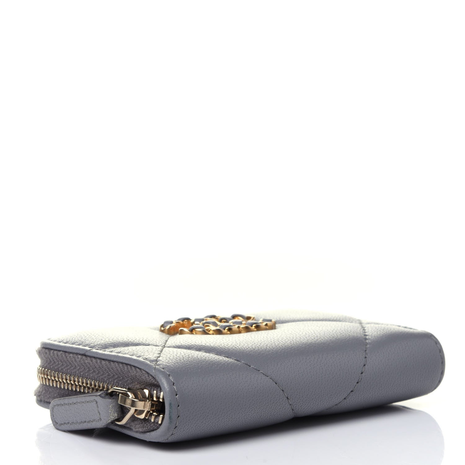 Chanel Goatskin Quilted 19 Zip Around Coin Purse Wallet Gray 3 of 4