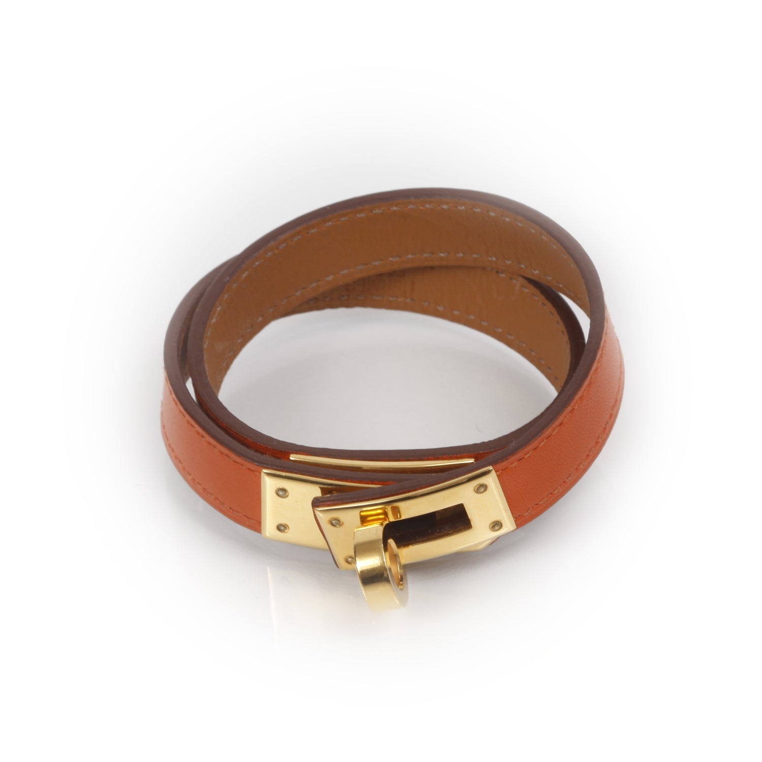 Hermes Chamonix Leather Kelly Double Tour Bracelet Orange 1 of 5
