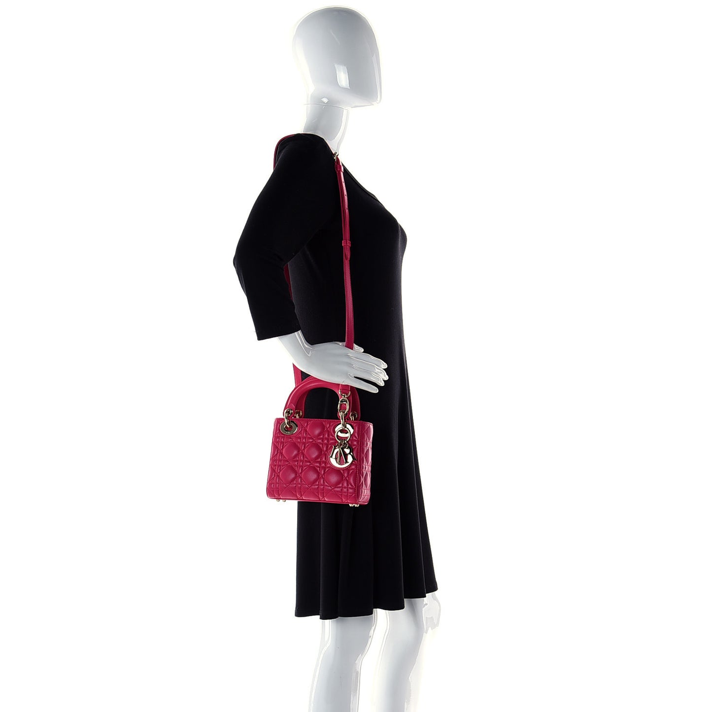 Lambskin Cannage Mini Lady Dior Fuchsia